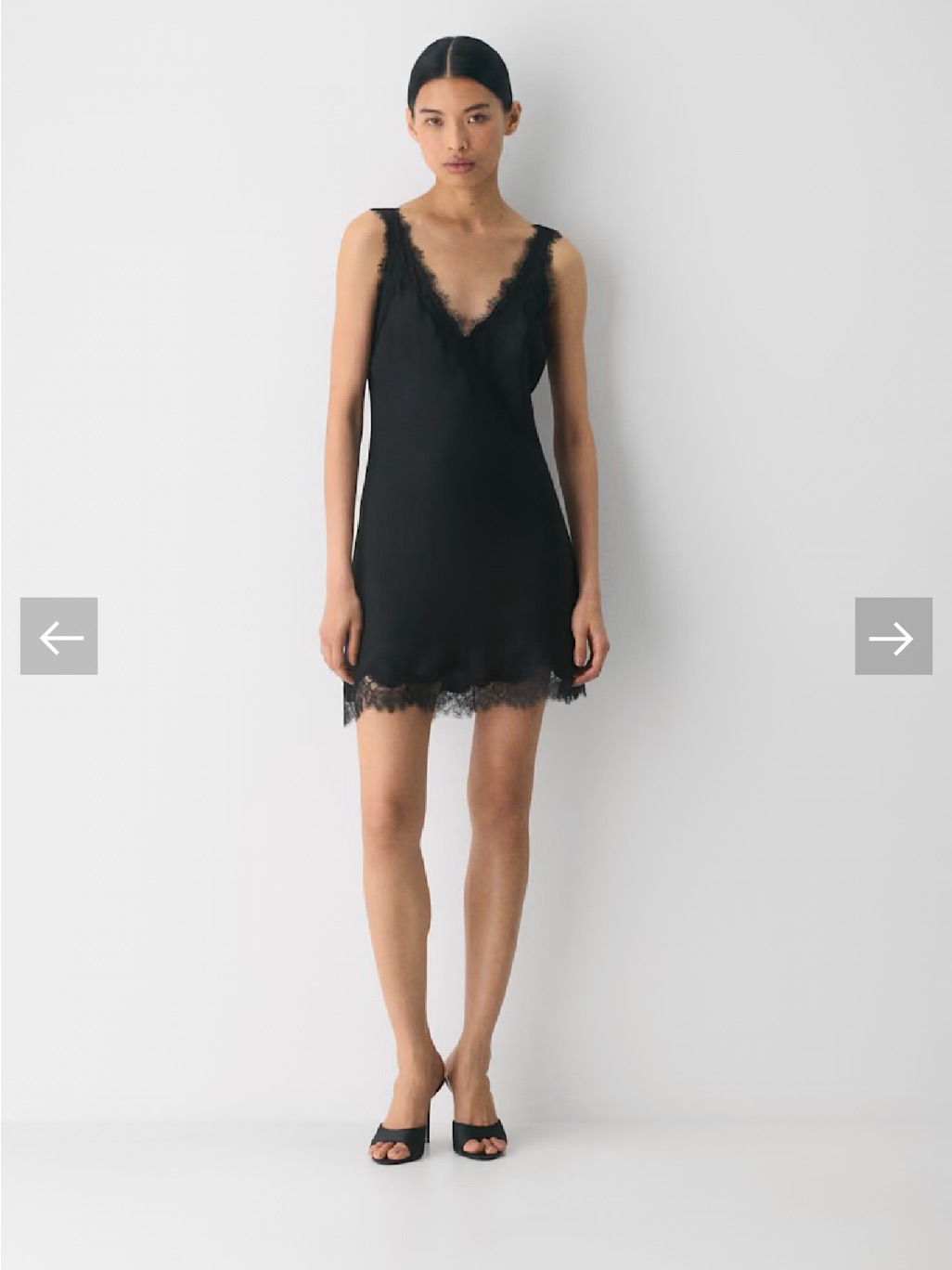 Aritzia Silk-Feel Lace Trim V-Neck Slip Dress - Black